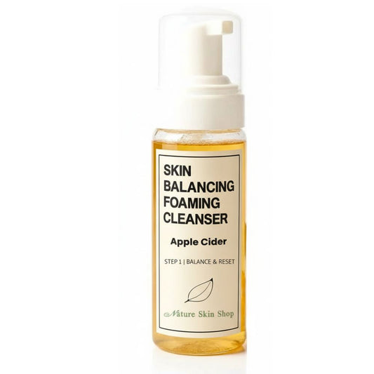 Skin balancing foaming cleanser bottle with label on a white background