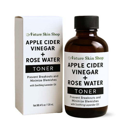 Apple cider vinegar and rose water toner packaging from Nature Skin Shop on a white background
