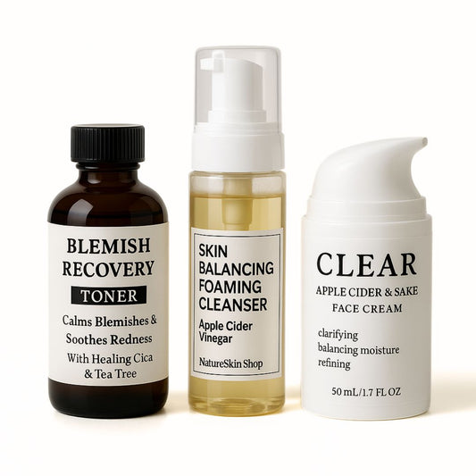 Three skincare products from NatureSkin Shop on a white background