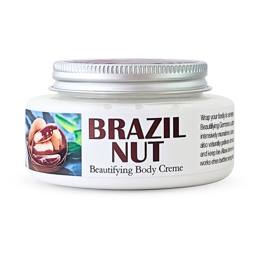 Jar of Brazil Nut Beautifying Body Creme on a white background