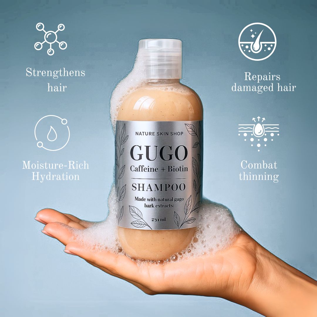Nature Skin Shop Gugo Shampoo with Biotin + Caffeine – natural hair growth formula with Gugo bark extract Nature Skin Shop Gugo Shampoo with Biotin + Caffeine – natural hair growth formula with Gugo bark extract