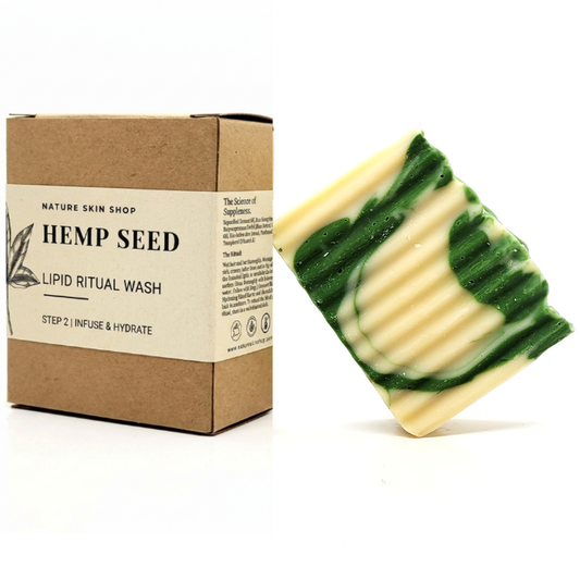 Hemp seed lipid ritual wash with packaging on a white background