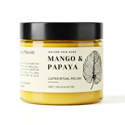 Jar of Mango & Papaya Luster Ritual Polish from Nature Skin Shop on a white background