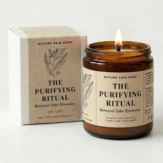 Nature Skin Shop 'The Purifying Ritual' candle and packaging on a white background