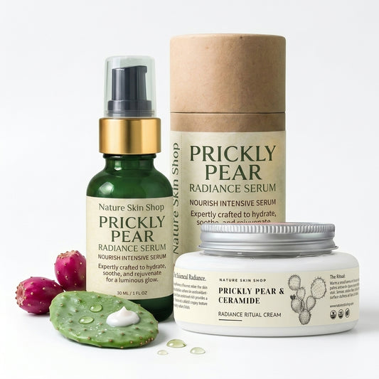 Nature Skin Shop Prickly Pear skincare products on a white background