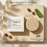Nature Skin Shop Amla Ayurvedic Strengthening Bar on a beige background with botanical elements.