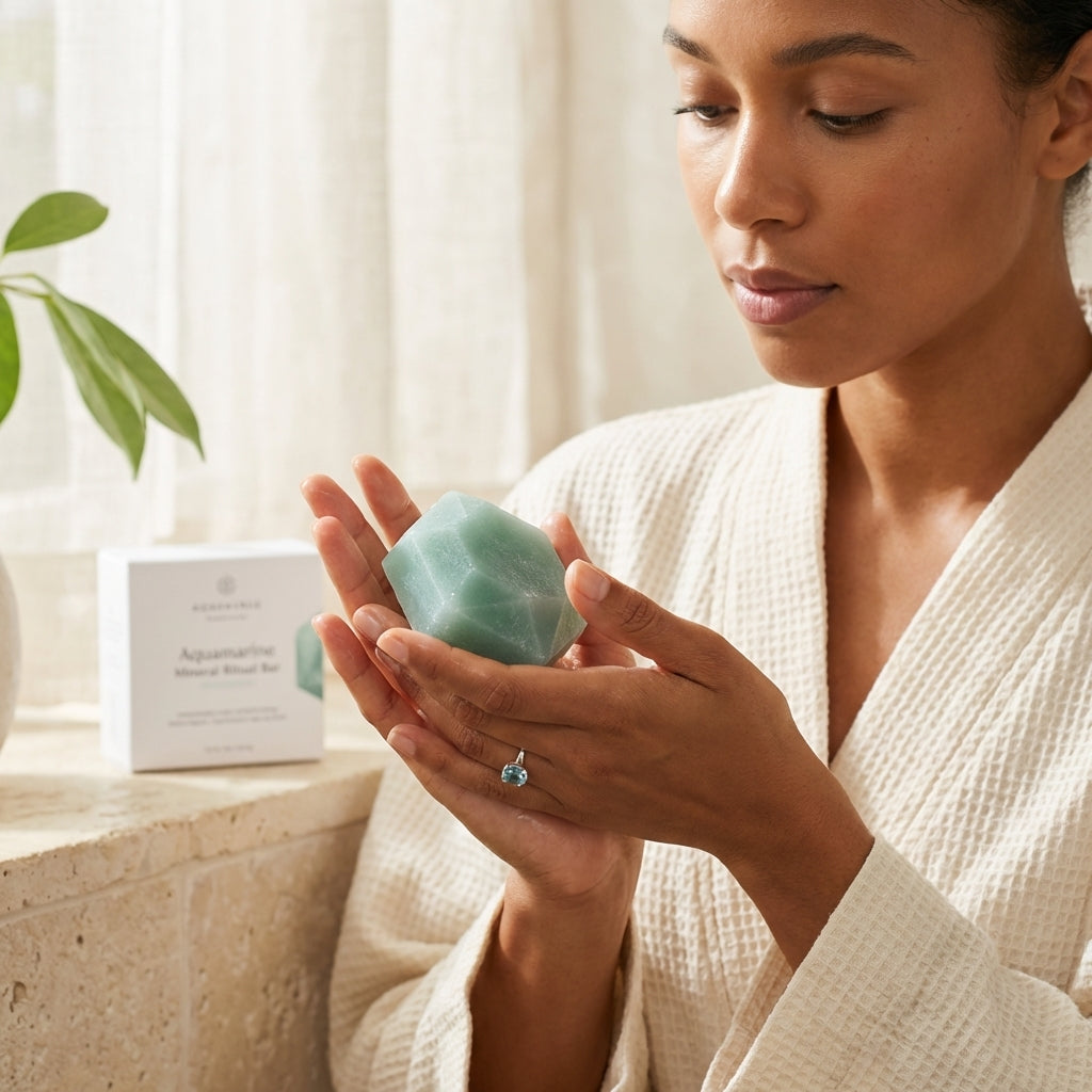 Aquamarine Birthstone Gem Soap with Hidden Silver Ring