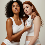 Two women holding a 'Body Shaper' product against a neutral background