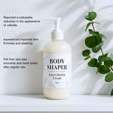 Body Shaper Anti-Cellulite Cream bottle with green leaves on a light background