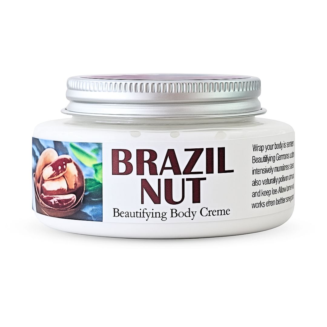 Jar of Brazil Nut Beautifying Body Creme on a white background