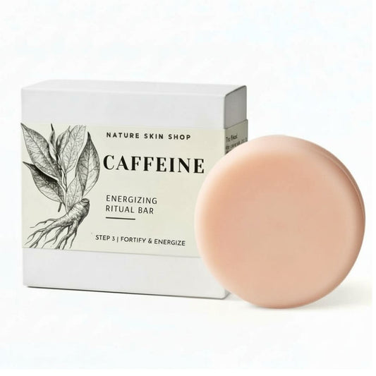 Caffeine soap bar with packaging on a white background