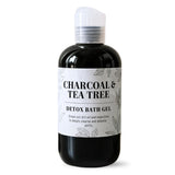 Bottle of Charcoal & Tea Tree Detox Bath Gel on a white background