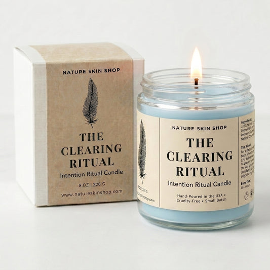 Nature Skin Shop 'The Clearing Ritual' candle with packaging on a white background