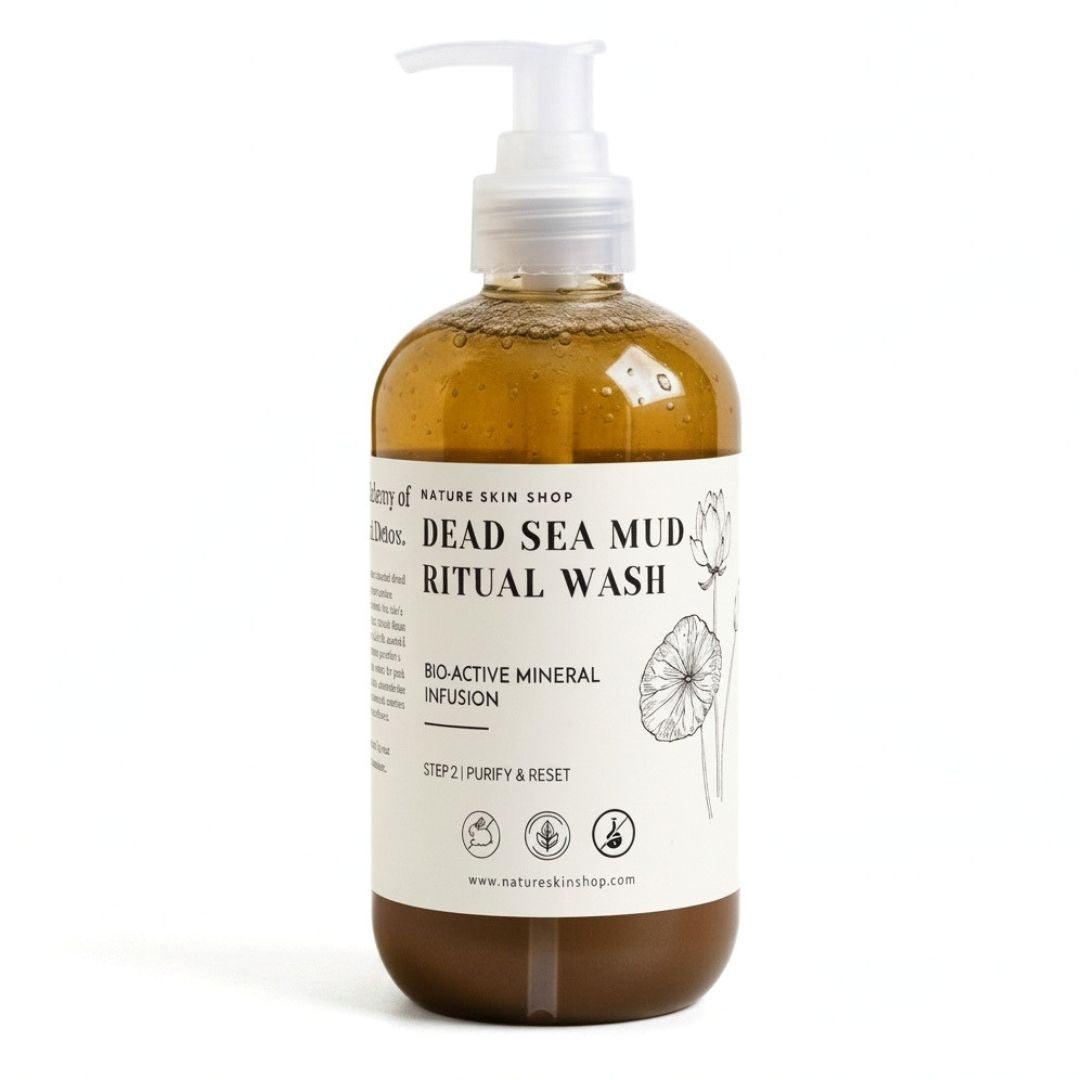 Bottle of Dead Sea Mud Ritual Wash with a pump on a white background