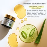Derma Light skincare product with aloe vera and cucumber slices on a beige background