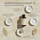 Cosmetic product with ingredients and benefits on a beige background