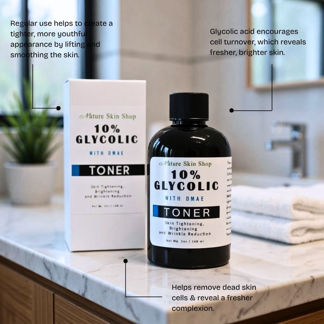 10% Glycolic Acid and DMAE Toner - Skin Tightening, Brightening  and Wrinkle Reduction