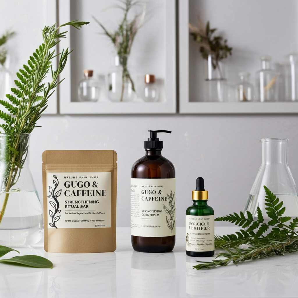 Three skincare products on a white surface with a neutral background