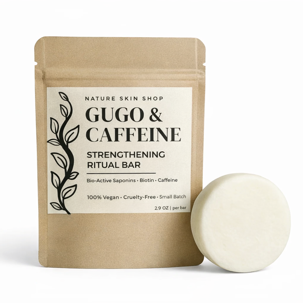 Gugo & Caffeine strengthening ritual bar with packaging on a white background