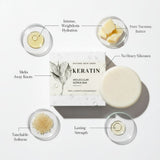 Keratin molecular repair bar with ingredients labeled on a white background