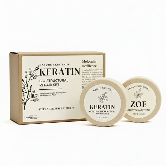 Keratin bio-structural repair set with packaging and two containers on a white background
