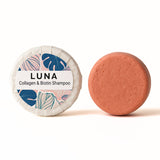 LUNA Collagen & Biotin Shampoo bar with packaging on a white background