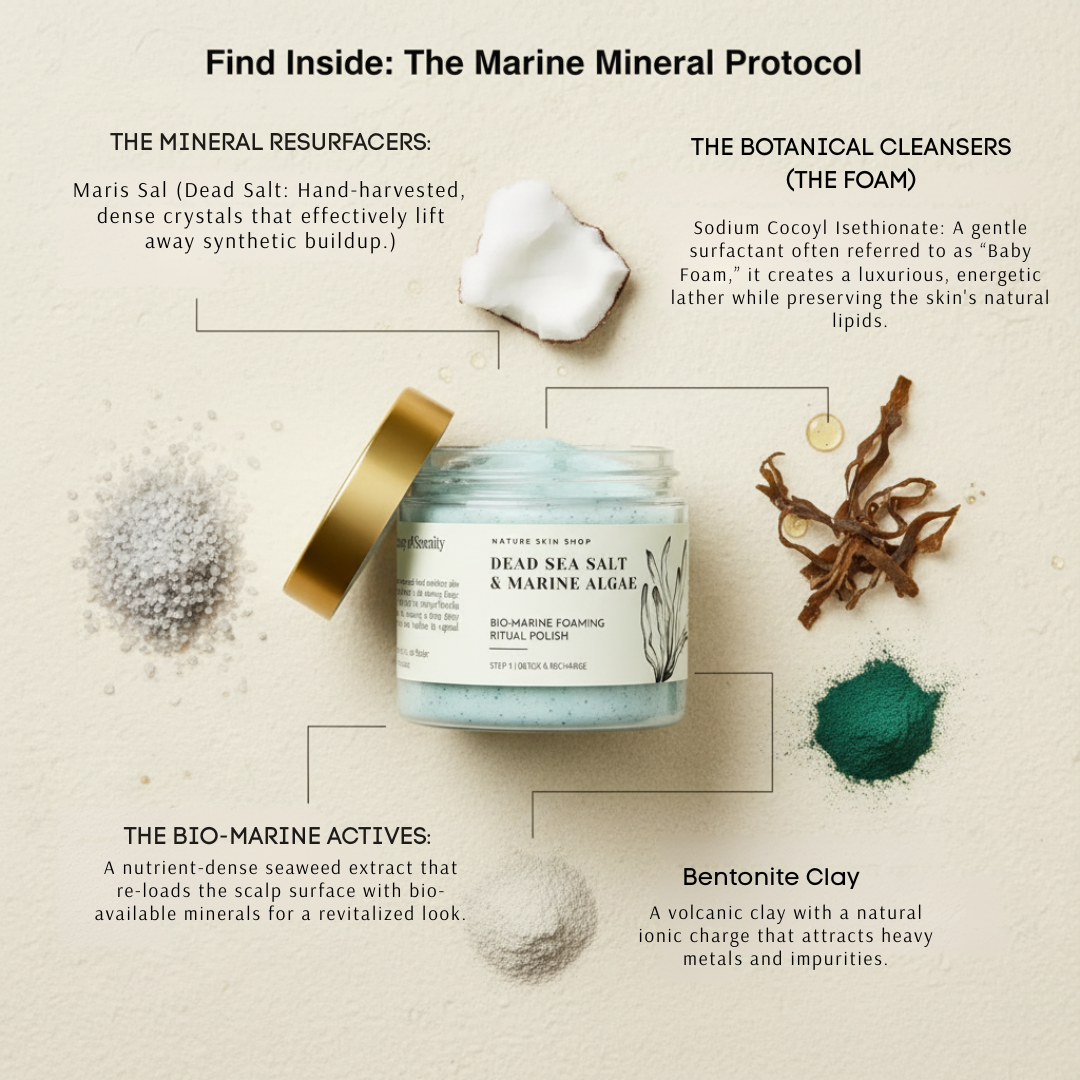 Product packaging with text detailing the Marine Mineral Protocol and its ingredients.