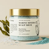 Jar of Marine Mineral Scalp Scrub with gold lid on a beige background