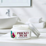 Prickly Pear body crème jar on a bathroom counter