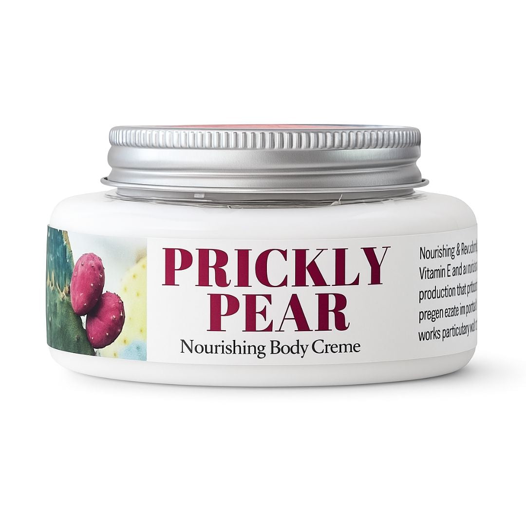 Prickly Pear nourishing body crème jar with a white background