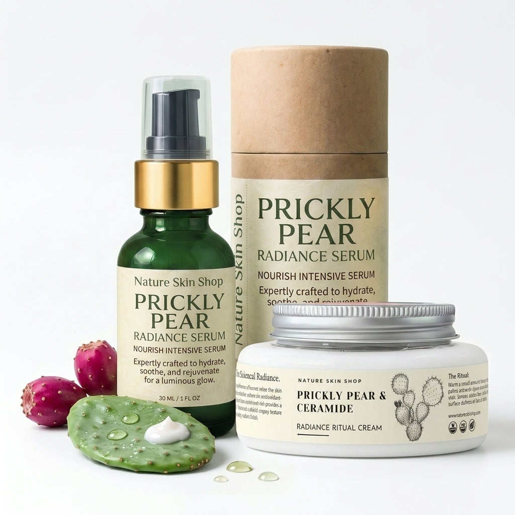 Nature Skin Shop Prickly Pear skincare products on a white background