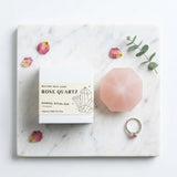 Rose Quartz mineral ritual bar with packaging on a marble surface