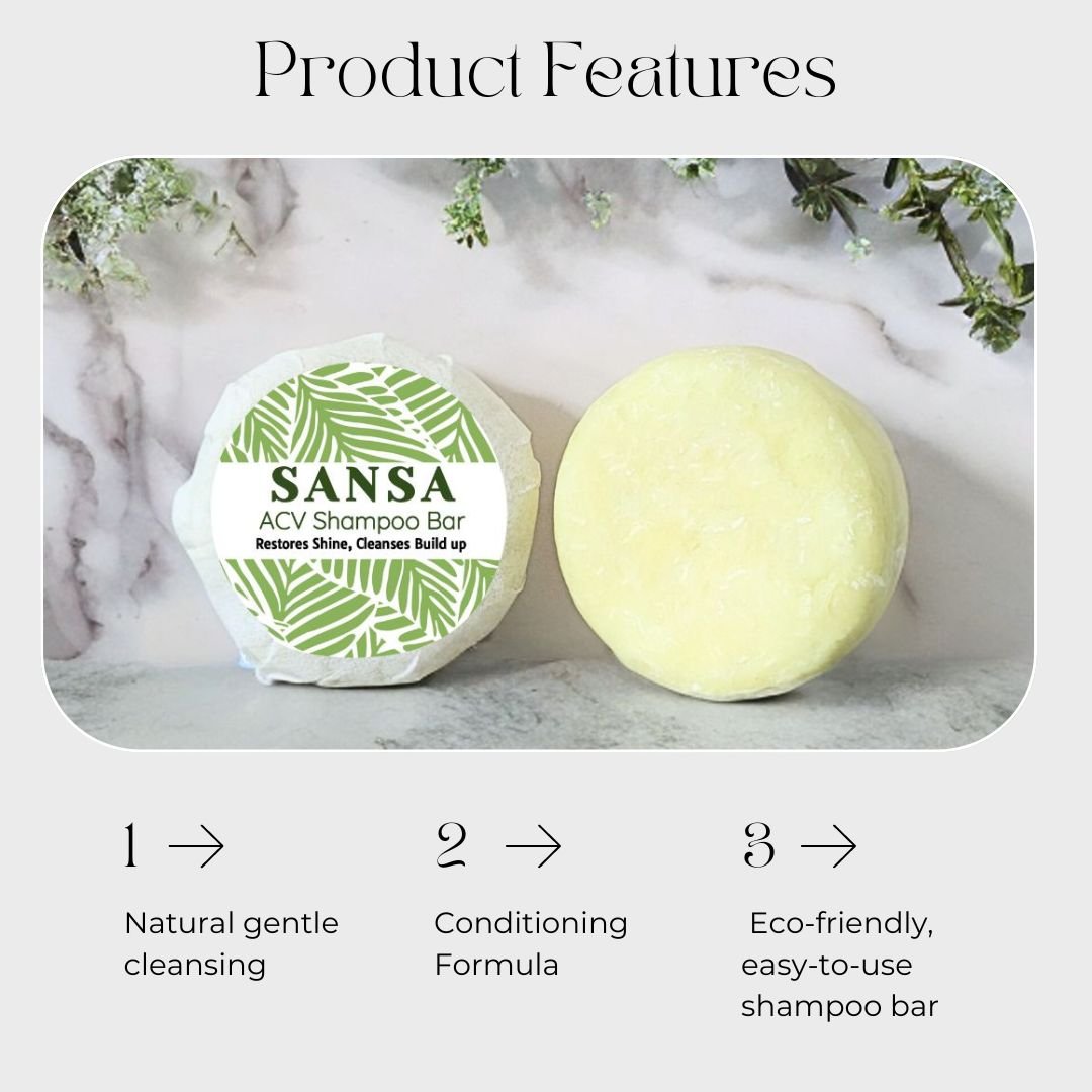 Sansa Apple Cider Shampoo Bar - Cleanses Build up & Restores Shine - Nature Skin Shop