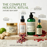 Nature Skin Shop skincare products with step-by-step guide on a light background