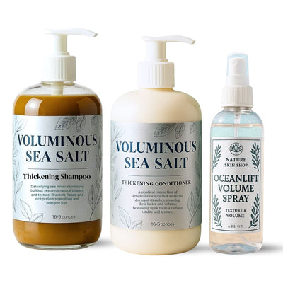 Nature Skin Shop Voluminous Sea Salt Shampoo & Conditioner Set with OceanLift Volume Spray – Adds beachy texture, volume, and natural shine