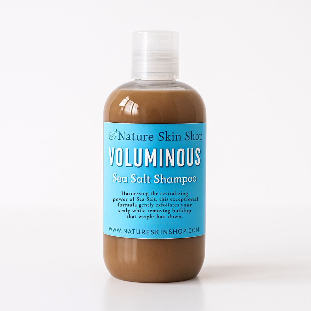 Voluminous Sea Salt Shampoo ingredient list showing natural and vegan formulation