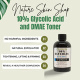 10% Glycolic Acid and DMAE Toner - Skin Tightening, Brightening and Wrinkle Reduction - Nature Skin Shop